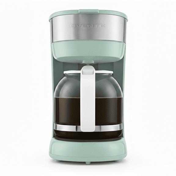 OVENTE 12-Cup Drip Coffee Maker with Borosilicate Glass Carafe, One-Touch Operation Machine, Anti-Drip System, Reusable Filter and Clear View Water Gauge, Ideal for Home or Office, Light Teal CM412LB