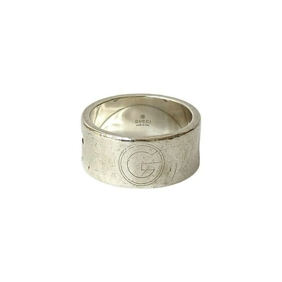 Pre-Owned GUCCI G Logo Cutout Ring, 925 Sterling Silver, Men's Accessory, 60302 (Good)