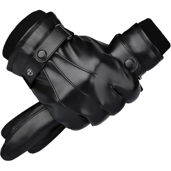 Wrongduck Men’s Leather Gloves Touchscreen Compatible, Winter PU Leather Gloves with Cashmere Lining, Windproof Water-Resistant Driving Motorcycle Gloves