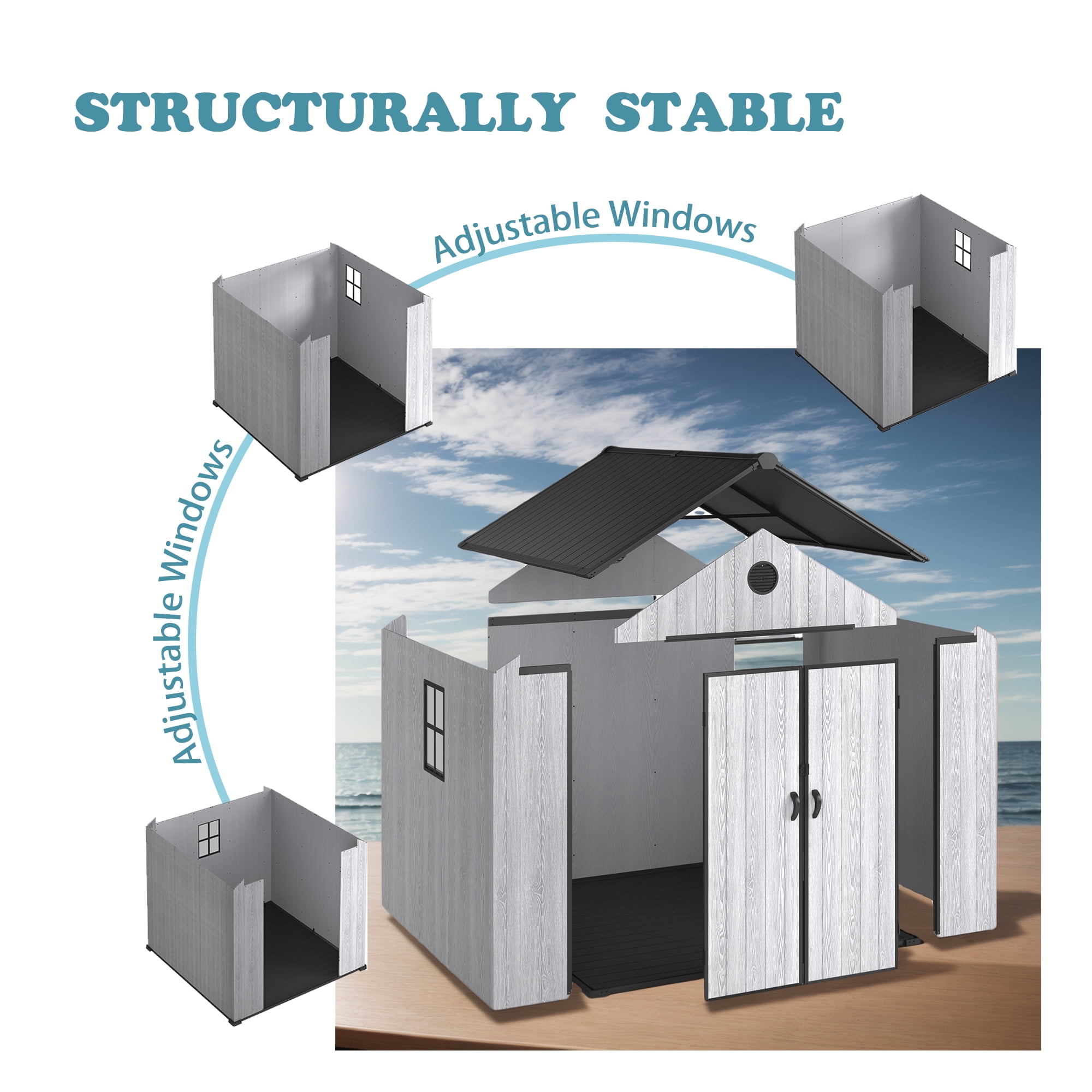 Syngar Plastic Resin Garden Storage Shed, Large Tools Shed, 8' x 8' Outdoor Storage Shed with Lockable Doors for Patio