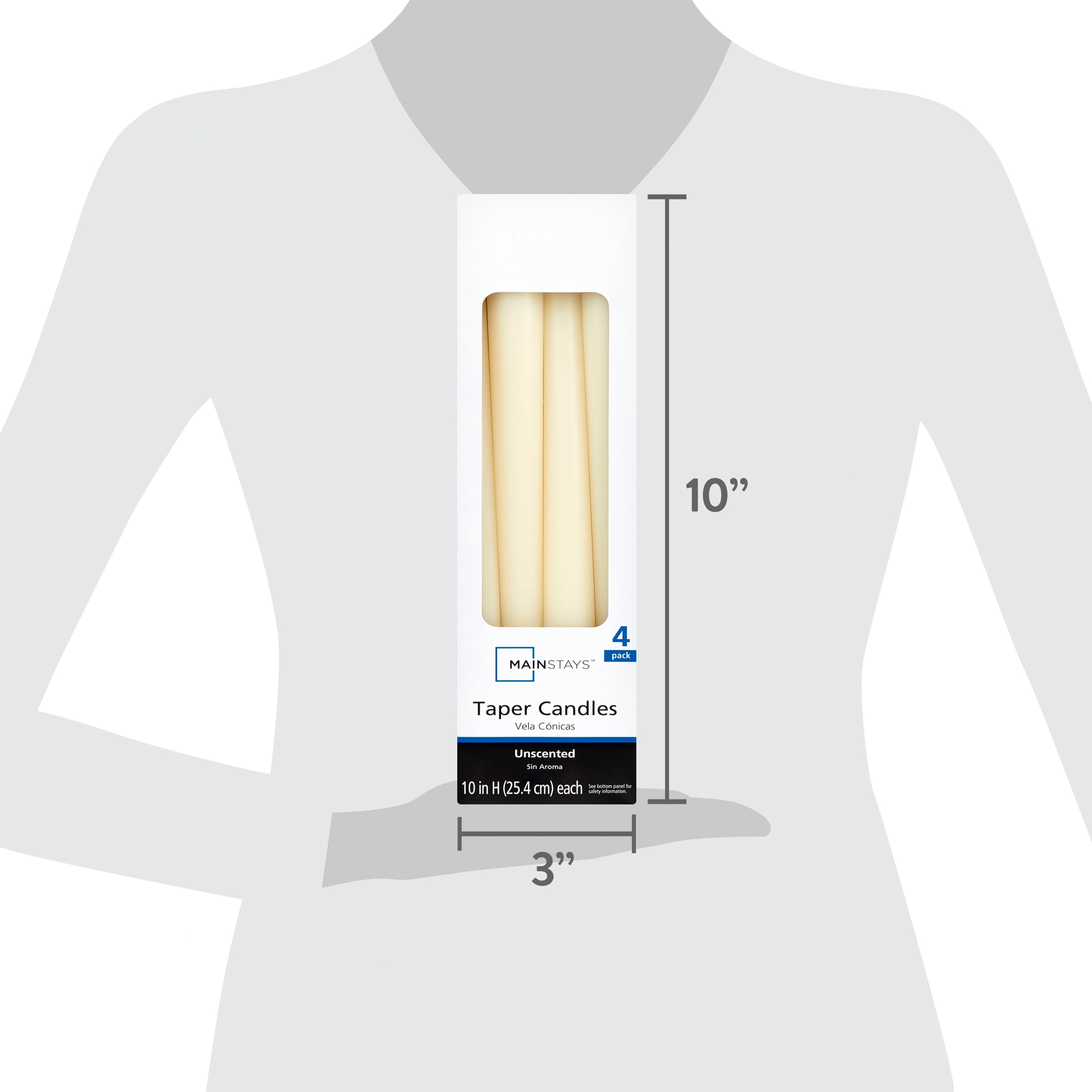 Mainstays Unscented Taper Candle, Ivory, 4-Pack, 10 inches Long