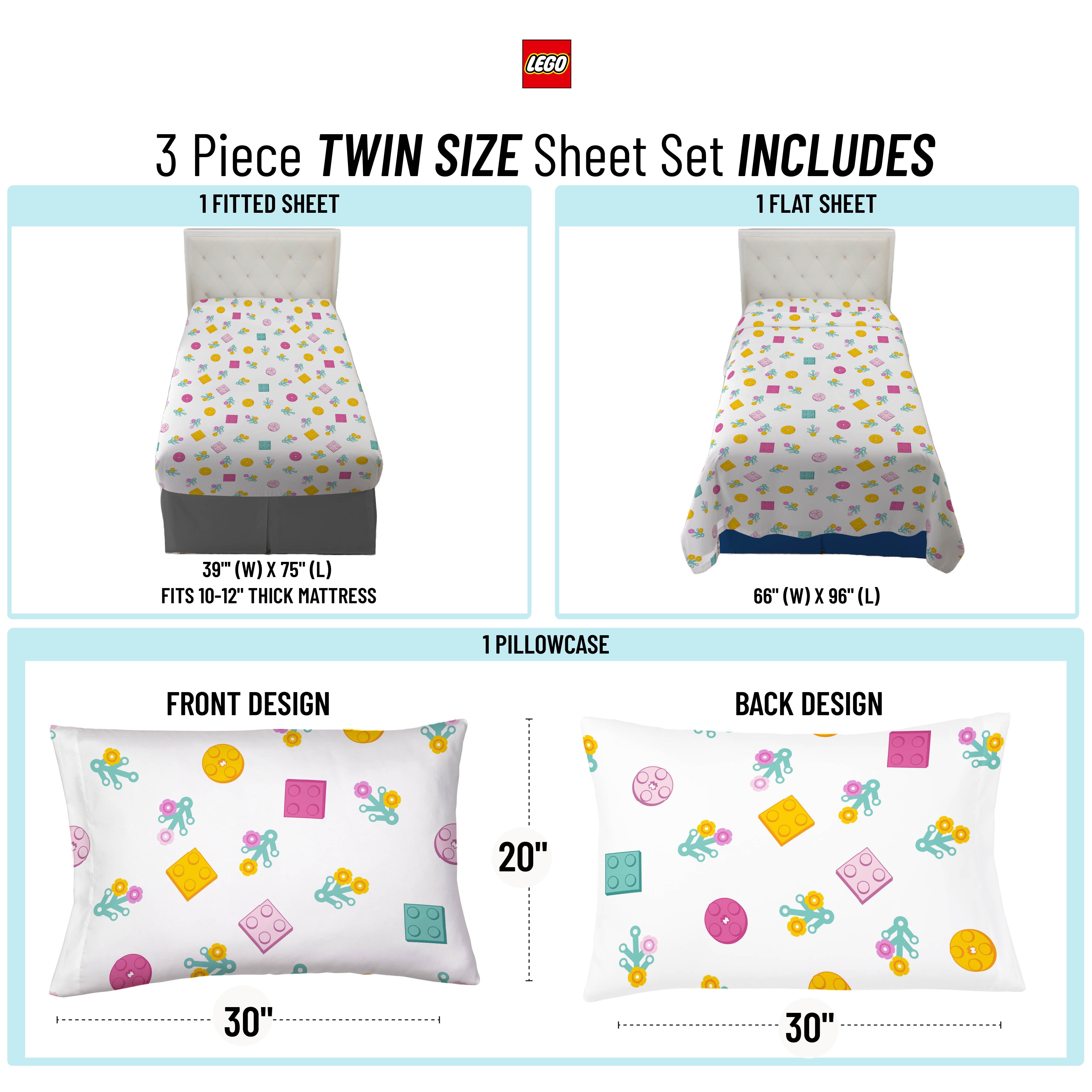 LEGO® Floral(s) Kids 3 Piece White Bed Sheet Set, Twin