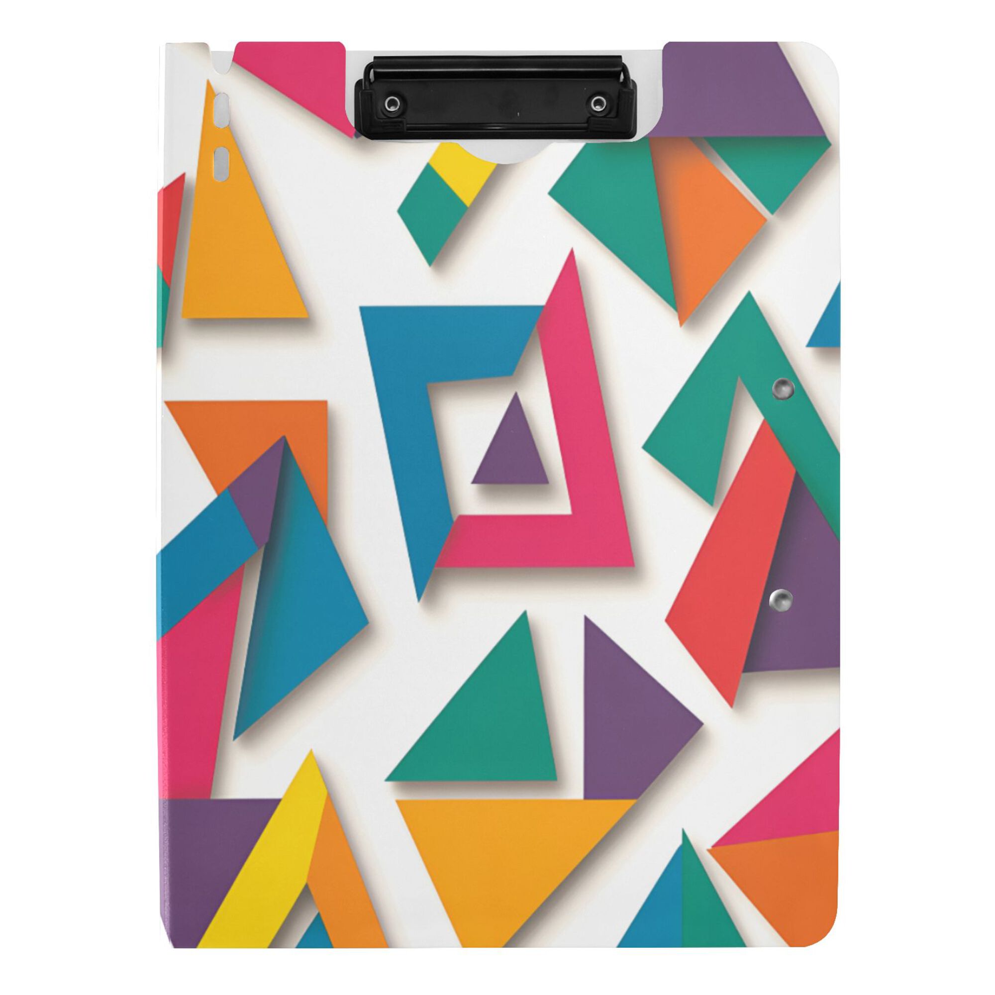 FORMRS A4 Clipboard Folder with Pen Holder Horizontal Foldable School Office Binder, Purple Triangles