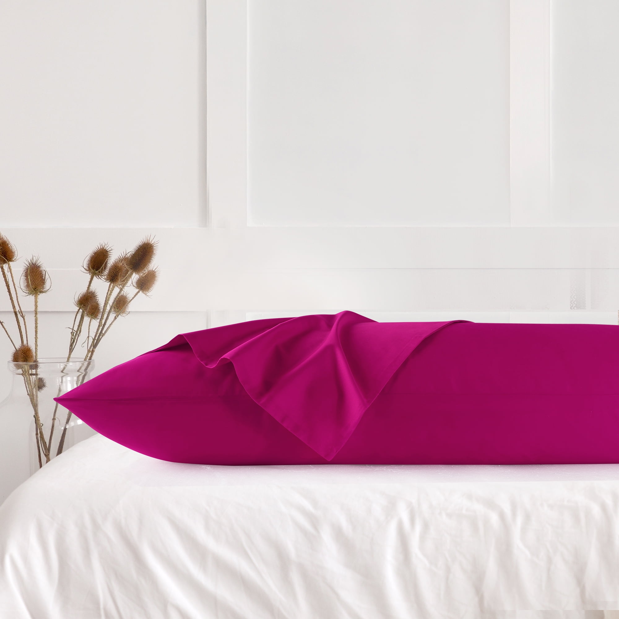 3 Pack Breathable Egyptian Cotton Body Pillow Covers, 20" x 54", Fuchsia Pink