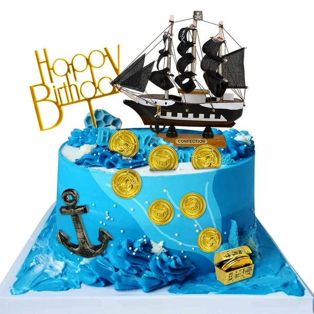 14PcS Pirate Theme cake Topper Nautical Sail Ship Birthday cake