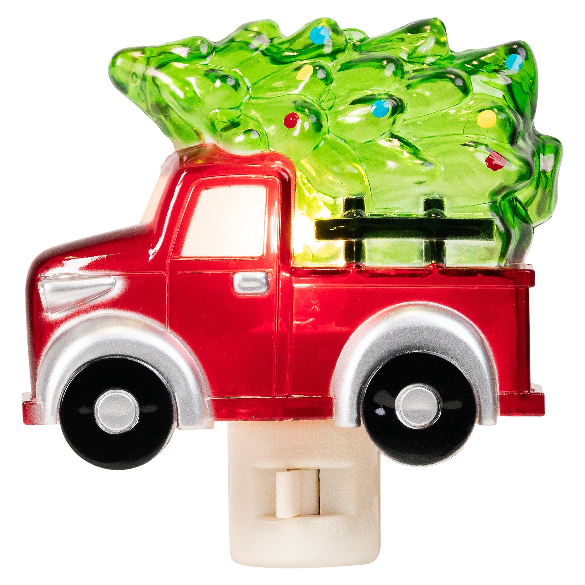 Vintage Pick-Up Truck with Tree Christmas Night Light - 4.5" - Red and Green