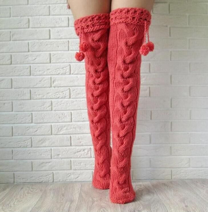 Solid Color Knitted Stocking Long Tube Socks for Fall Winter Female Knee-High Socks Black/Gray/Pink/White