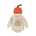thumbnail image 1 of Gupgi Baby Boys Autumn Outfit 2Pcs Halloween Clothes Long Sleeve Crew Neck Letters Pumpkin Print Romper with Pumpkin Hat, 1 of 9
