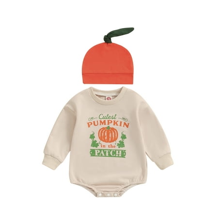 

Hirigin Halloween Baby Boys Outfit Long Sleeve Letters Pumpkin Romper Hat