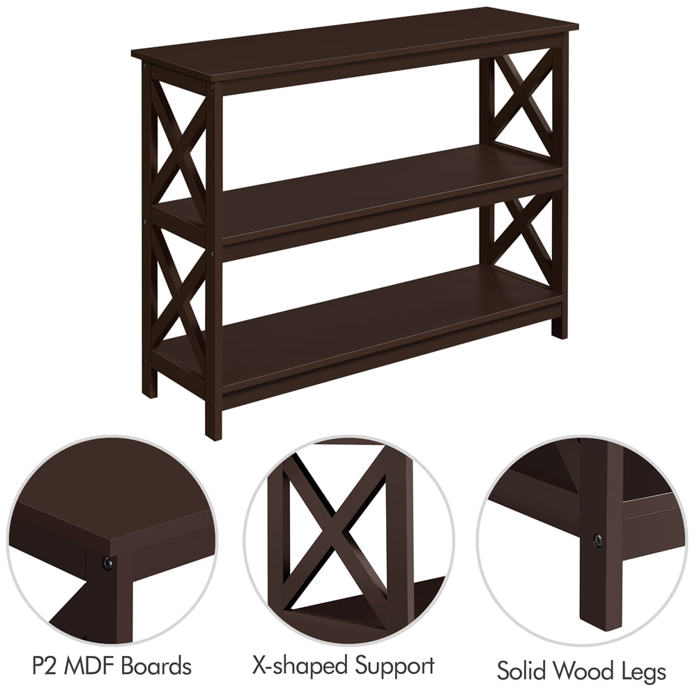 Alden Design 3-Tier X-Design Console Table with Storage Shelves, Espresso