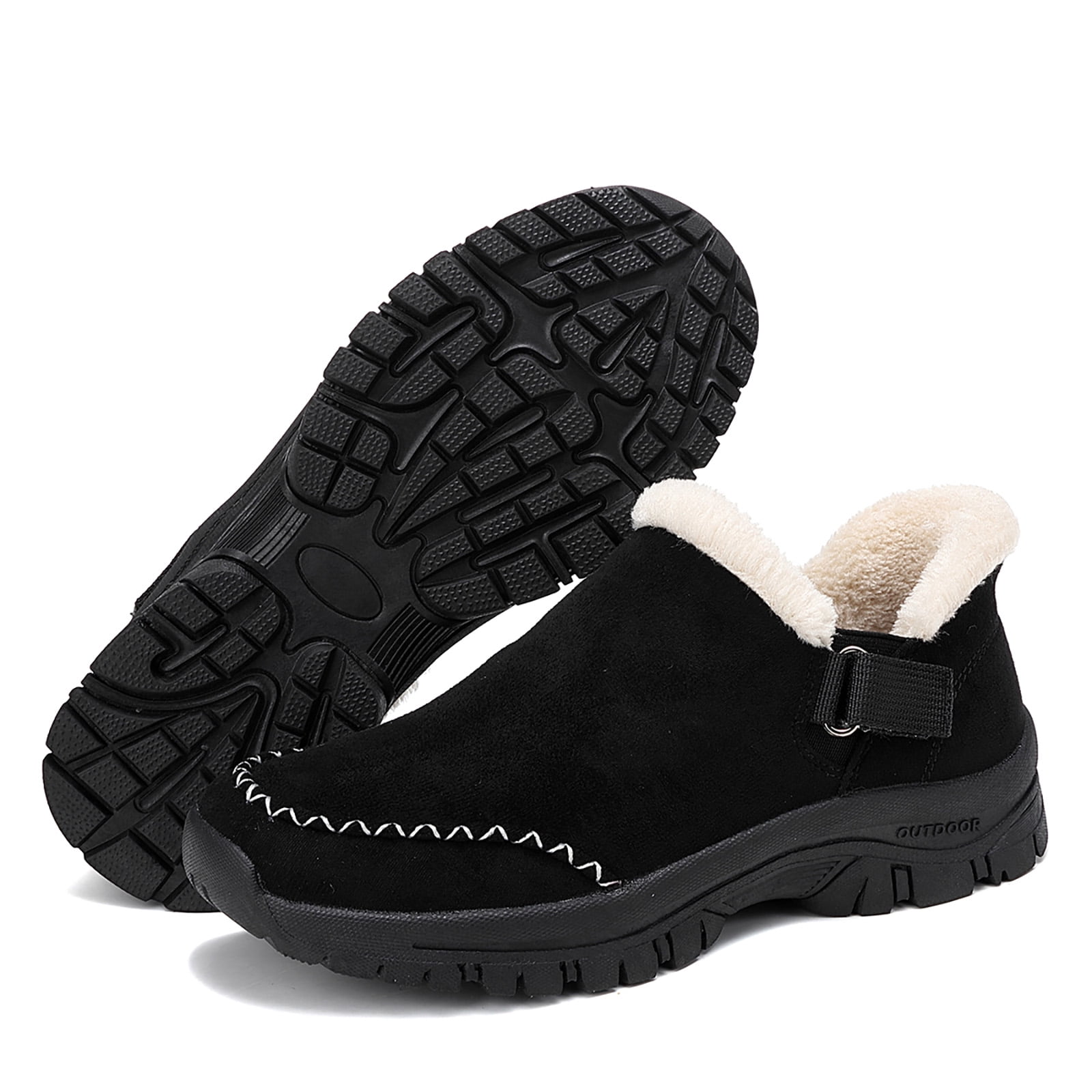 Dakaela Womens Winter Snow Boots Fleece Lined Hiking Slip on Loafers Sneakers Outdoor Plush Short Booties Shoes Black 6