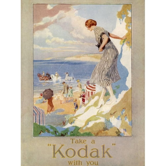 Woman Cautiously Descends a Cliff Path to the Beach Clutching Her Precious Kodak, Unframed Photographic Print Wall Art Sold by Art.Com