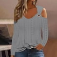 thumbnail image 2 of Timegard Womens Tops Eyelet Cold Shoulder Long Sleeve Scoop Neck Comfy Blouse Dressy Casual Tops Beach, 2 of 5