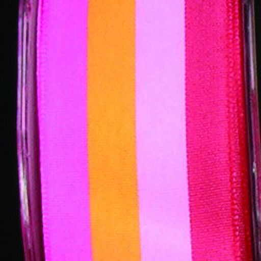 The Ribbon People Pink and Orange Woven Stripes Wired Craft Ribbon 1.5" x 54 Yards