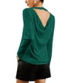 thumbnail image 4 of Feancey Women's Sequin Dressy Tops Sparkly Glitter Long Sleeve T Shirts Cocktail Party Backless Elegant Tunics Round Neck Loose Shiny Blouse Green M, 4 of 7