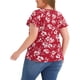 thumbnail image 3 of Blusa de mujer plus size Agnes Orinda con estampado floral, cuello redondo, encaje, mangas cortas acampanadas y abertura en la espalda, talla 1X, color burdeos, 3 of 7