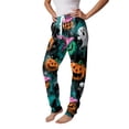 thumbnail image 4 of Women Halloween Pajama Pants Drawstring High Waist Pants Pumpkin Print Wide Leg Soft Lounge Sleep Pajamas Dark Green,XL, 4 of 5