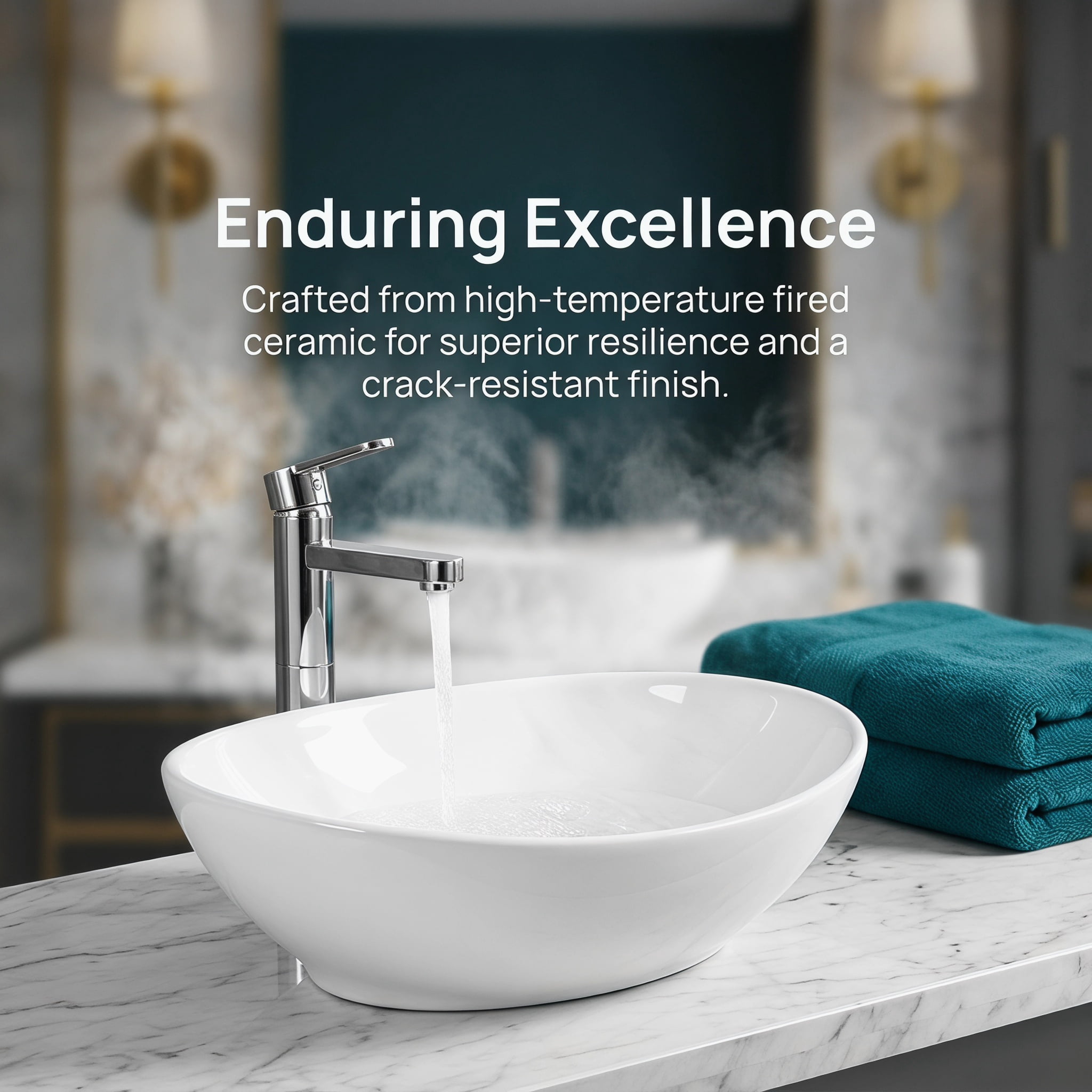 Kadyn 16Inch White Ceramic Oval Bathroom Sink with Pop-Up Drain Design, Countertop Vessel Wash Basin for Bathroom, Home Office, White