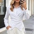 thumbnail image 4 of Ohufall Women Shirt Waist Cinched Button Down Turndown Collar Tops Fashion Casual Elegant Striped Top, 4 of 4
