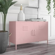 Novogratz Cache 2 Door Wide Metal Locker Accent Storage Cabinet, Bashful Pink
