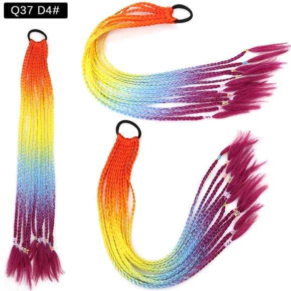 Xiao Hua extensiones de cola de caballo arcoíris para niñas, peluca trenzada de colores con bandas elásticas, accesorios para el cabello trenzado sintético para mujeres, Rave Crazy Hair, AE
