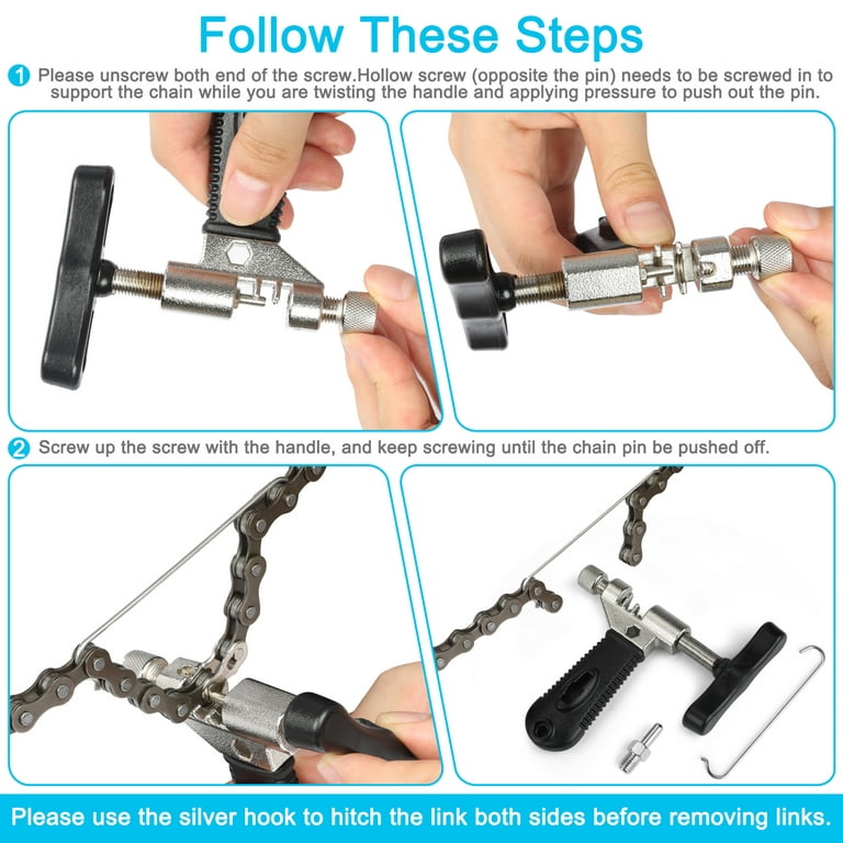 A Akraf Bike Link Plier + Chain Breaker Splitter Tool + Chain Checker + 3 Pairs Bicycle Missing Links, Bike Link Opener Closer Plier Chain Cutter