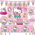 thumbnail image 2 of Juego de decoraciones para fiesta de cumpleaños de Hello Kitty con dibujos animados, vajilla desechable para niñas, vasos, platos, servilletas, pajitas, suministros para baby shower, 2 of 5