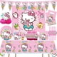 thumbnail image 2 of Juego de decoraciones para fiesta de cumpleaños de Hello Kitty con dibujos animados, vajilla desechable para niñas, vasos, platos, servilletas, pajitas, suministros para baby shower, 2 of 5