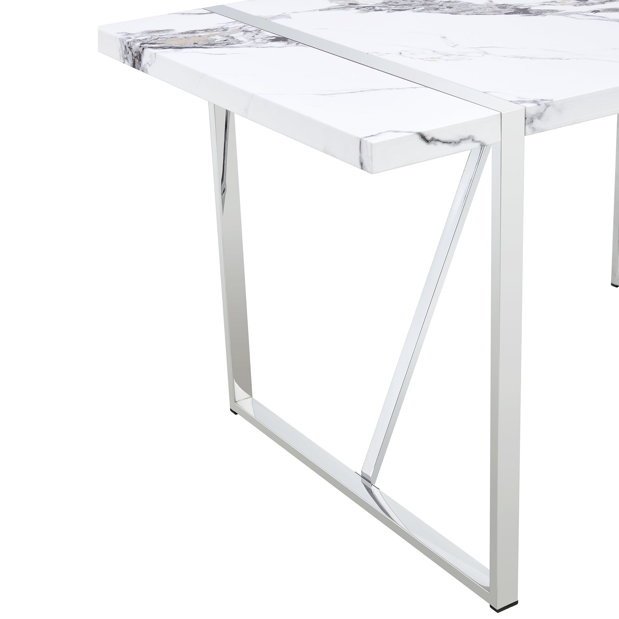 EUROCO 5PCS Faux Marble Dining Table Set,55.1" Longer Dining Room Table Set for 4 with MDF Tabletop,Stainless Steel Table and Chair Legs,4 PU Leather Chairs,Easy Clean and Waterproof Kitchen Set