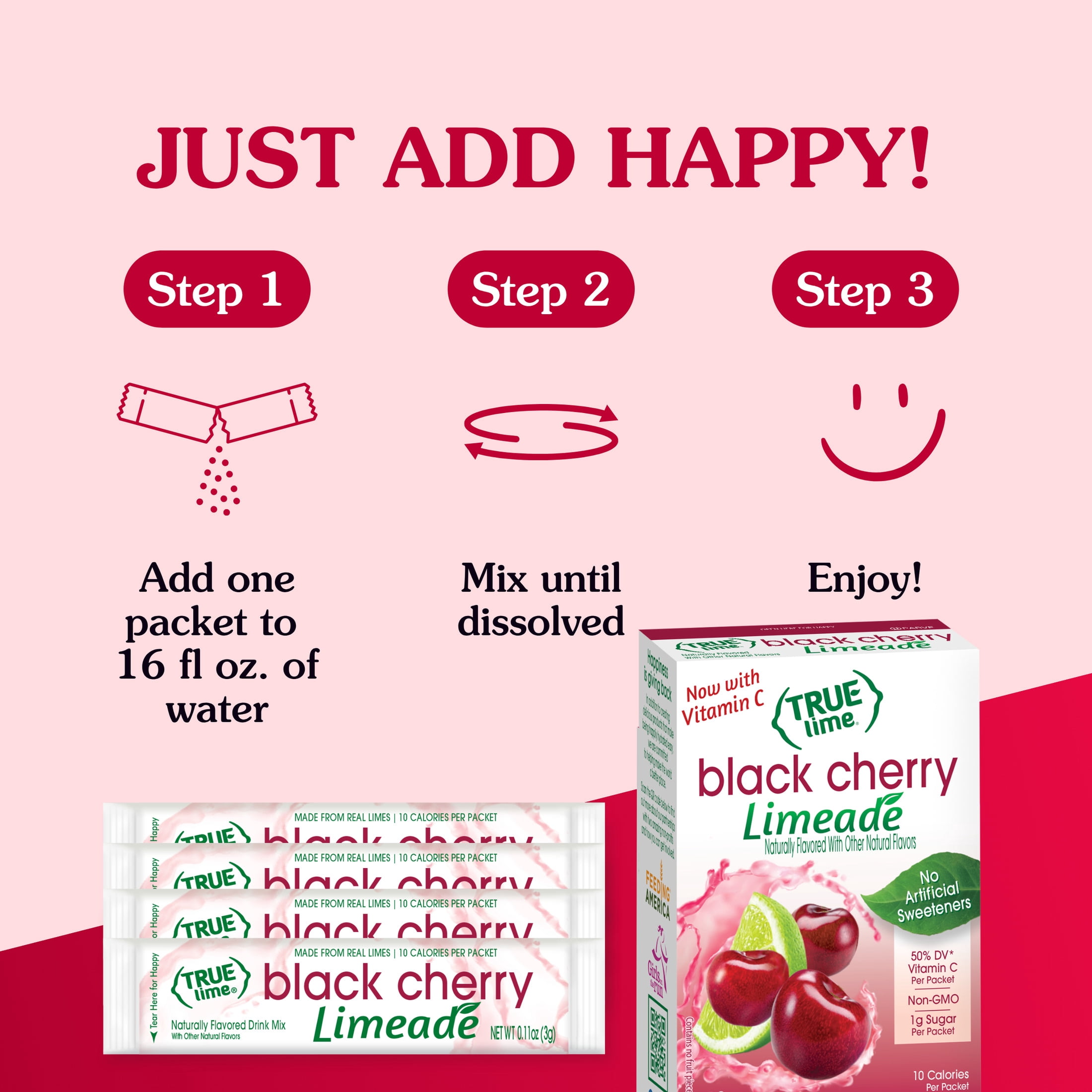 True Lime Black Cherry Limeade Drink Mix Powder, No Artificial Sweeteners, 1.06 oz., 10 Count Box