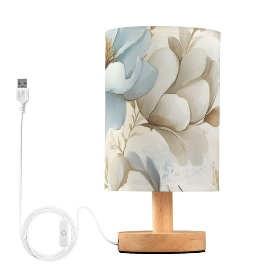 Blue and Beige Magnolias Table Lamp with USB Port LED Warm Light Lamp Night Light Home Decor