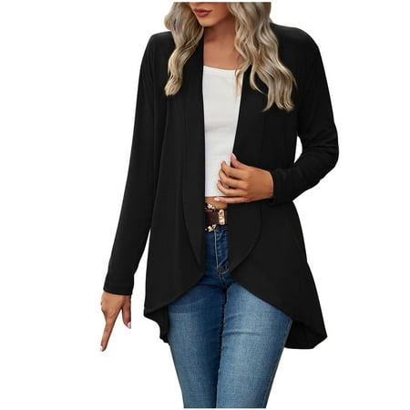 Scyoekwg Blazer Jackets for Women Fall 2022 Fashion ’s Long Sleeve Solid Color Loose Cardigan Top Knit Jacket Trendy Tops Black XL