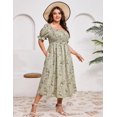 thumbnail image 2 of Yesfashion Women's Summer Casual Dresses 2025 Spring Puff Sleeve Square Neck A-line Flowy Floral Smocked Midi Dress, 2 of 7