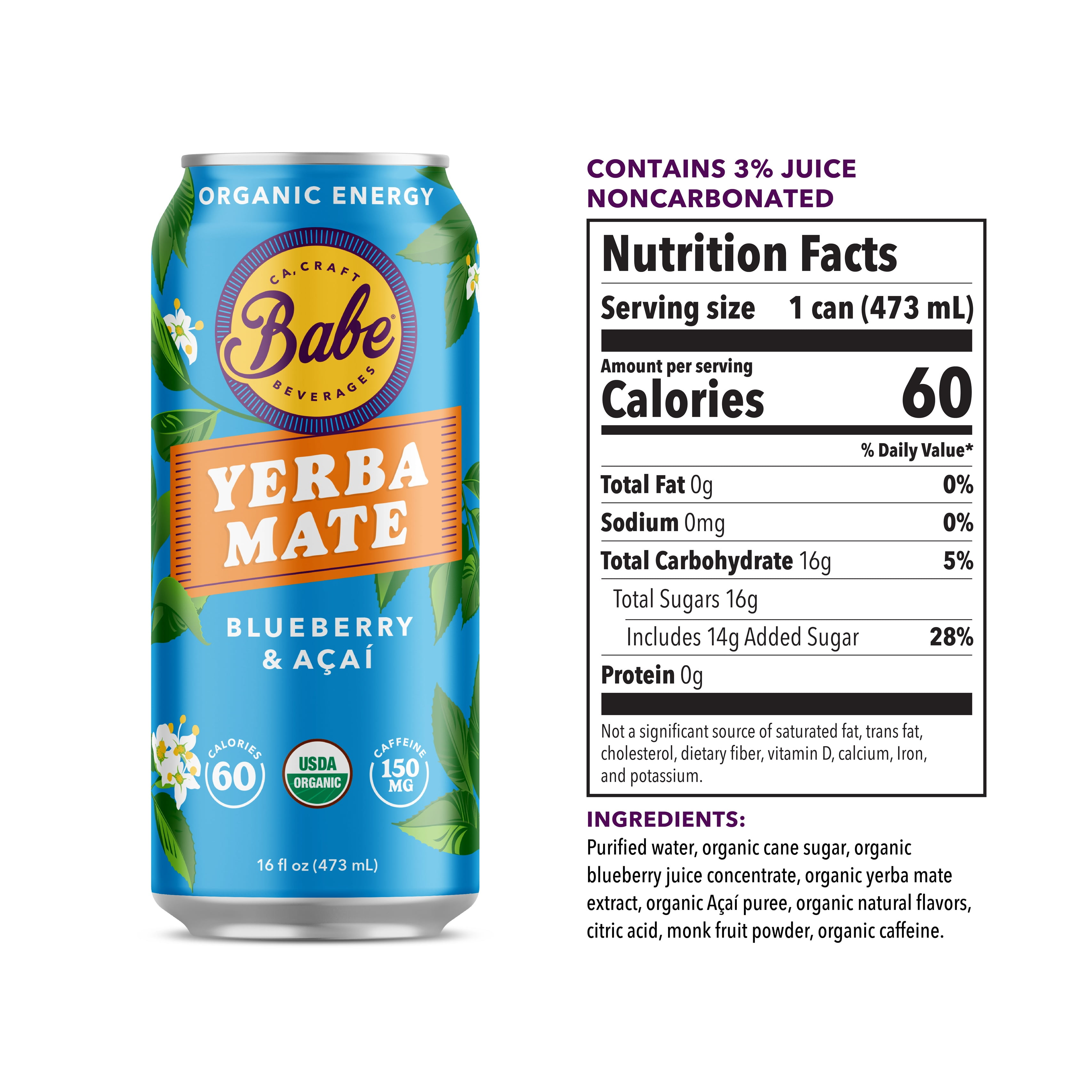 Babe Yerba Mate, Natural Energy Drink Alternative, Variety Pack - 16oz (Pack of 12), 150mg Caffeine