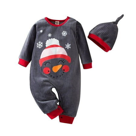 

Christmas Baby Boys Girls Cartoon Print Romper Jumpsuit With Hat Set 2PCS For 6-9 Months