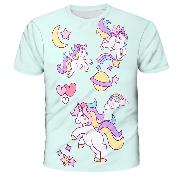 Camiseta para niños, camiseta de dinosaurio, ropa de unicornio de poliéster para niñas y niños, camiseta de manga corta para niños, ropa para bebés Teen13T Gao Jinjia LED