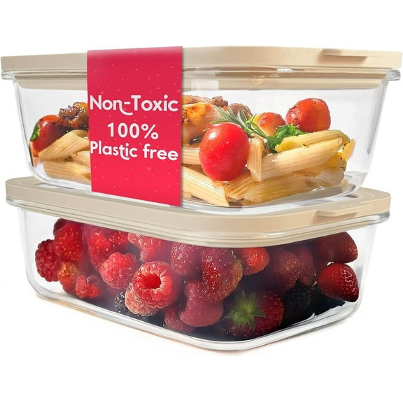 Glass Food Storage Containers with Platinum Silicone Lids 50 Oz Size – 2-Pack – Plastic-Free, Oven & Freezer Safe, Non-Toxic