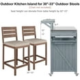 thumbnail image 4 of 53.3" Outdoor Kitchen Island with Raised Shelf, Solid Wood Storage Cabinet with Stainless Steel Top, Outdoor Rolling Grill Cart with Internal Storage Rack, Adjustable Shelf, Spice Rack,Grey-Blue, 4 of 22