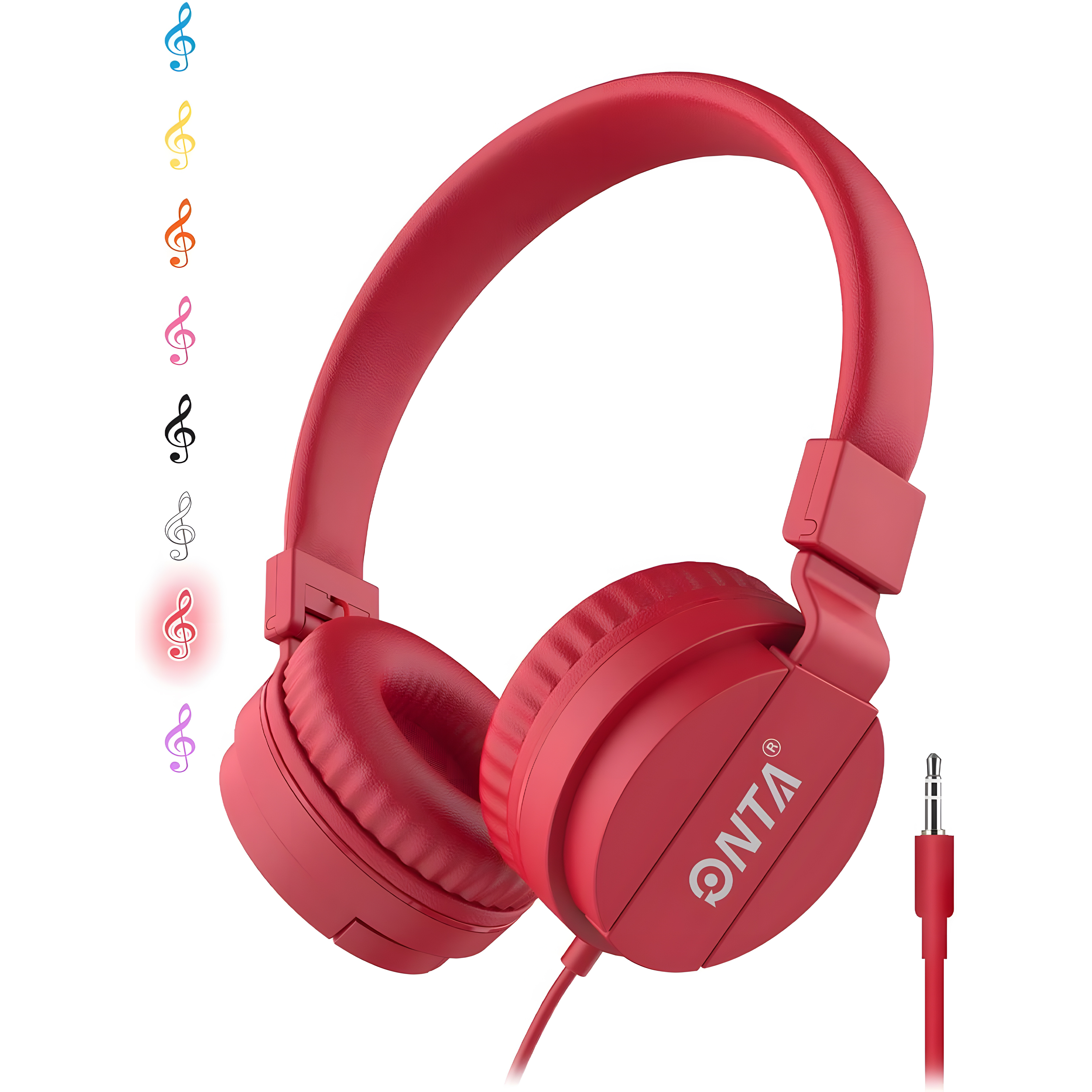 ONTA Kids Wired On-Ear Headphones, Red