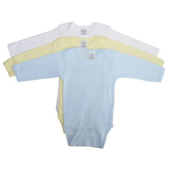 Bambini 100 NB Boys Rib Knit Assorted Pastel Long Sleeve Onezie, New Born - Pack of 3