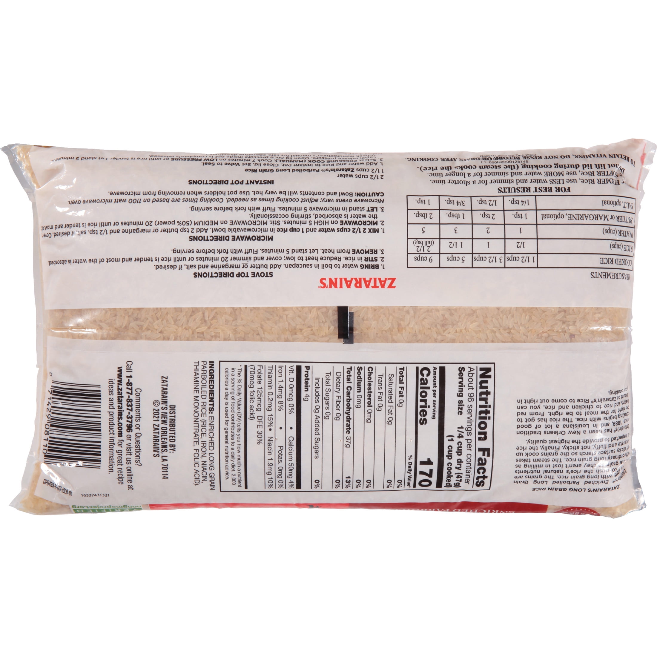 Zatarain's Non-GMO Enriched Parboiled Long Grain Rice, 10.0 lb Bag