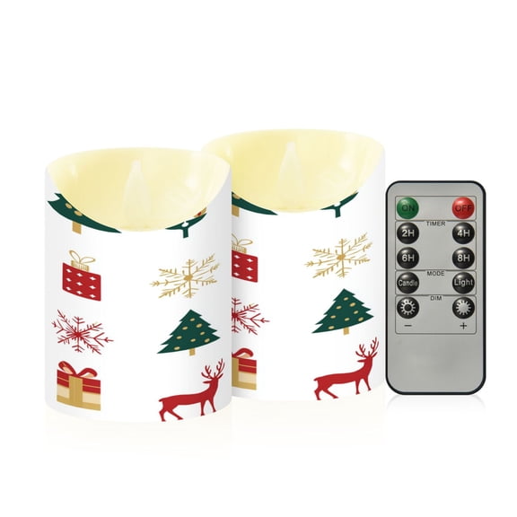 2 PCS Tilted Flameless Candles Flickering LED Lights Battery Operated Candles with Remote Timers for Holiday Decor Christmas Icon Set