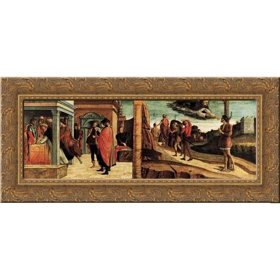 Polyptych of San Vincenzo Ferreri 24x15 Gold Ornate Wood Framed Canvas Art by Bellini, Giovanni