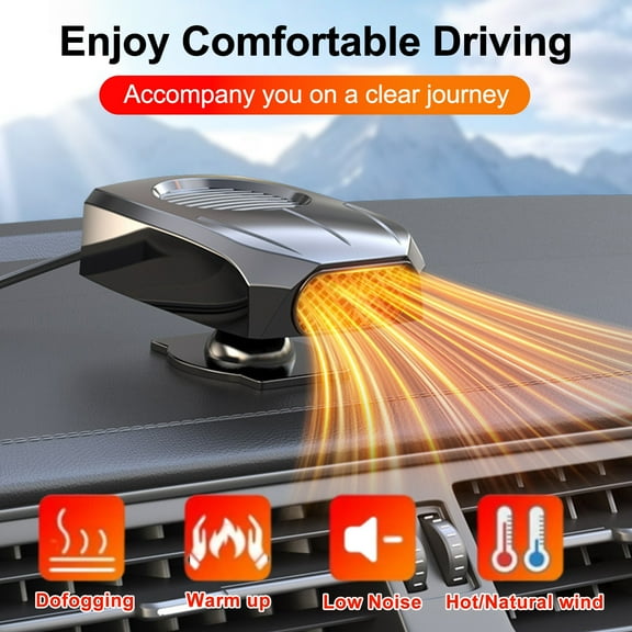 12V Portable Car Heater & Defroster - Dual Mode Fast Heating Mini Heater for Car Windshield, Plug into Cigarette Lighter for Trucks & Vehicles, Black