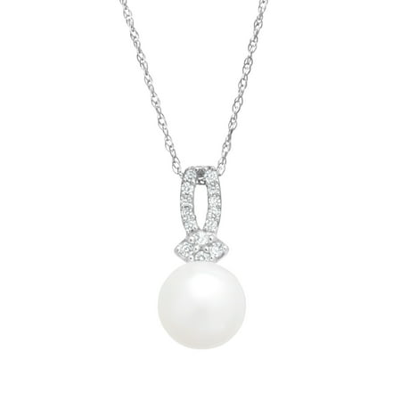 7 mm Freshwater Pearl Pendant Necklace with Diamonds in 10kt White Gold