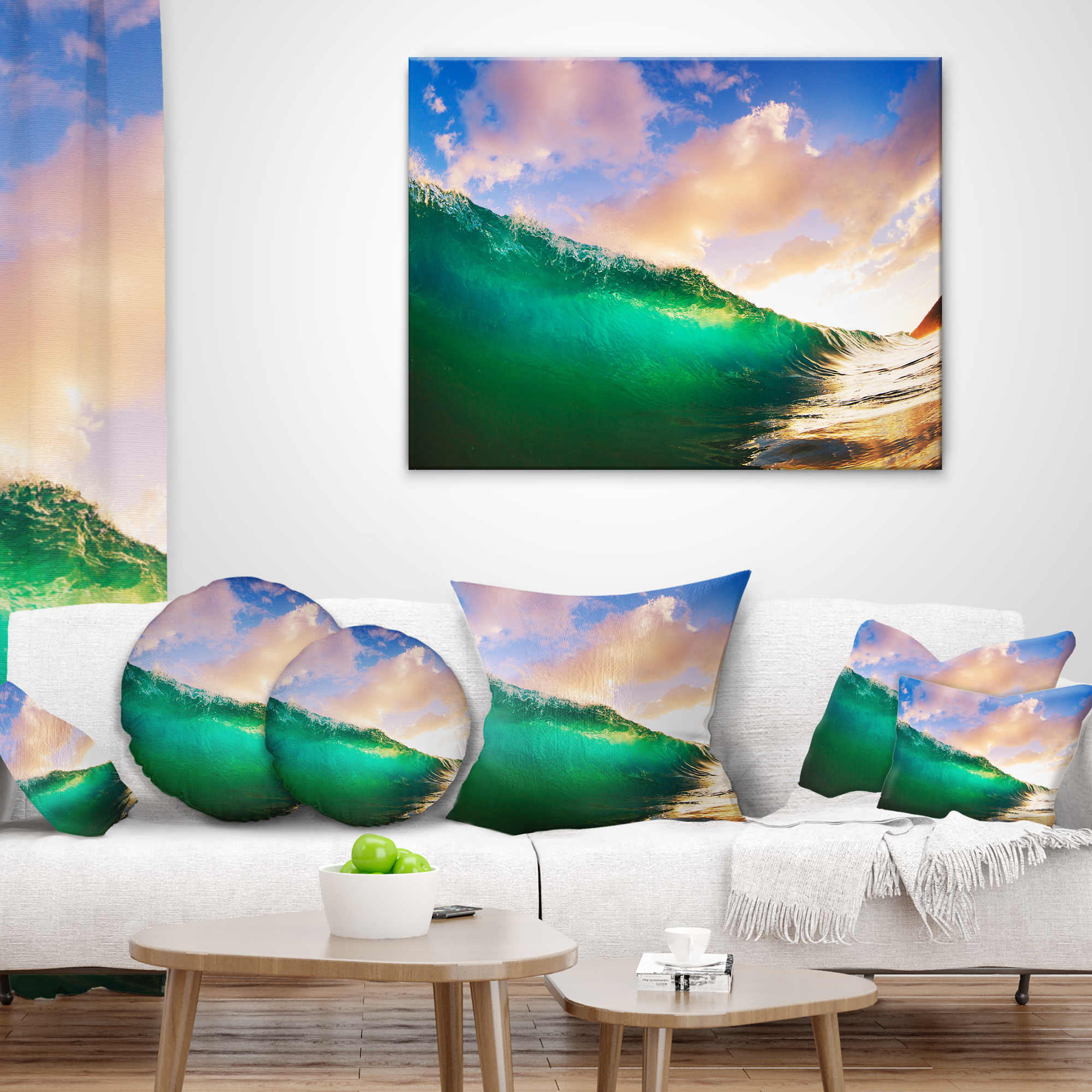 Designart Waves under Cloudy Sky - Seascape Throw Pillow - 16x16