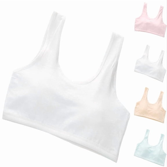 Krdevn Girls Training Sports Bra, Solid Color Sleeveless Crop Bralette, Soft Breathable Undergarment for Puberty Growing Girls,White