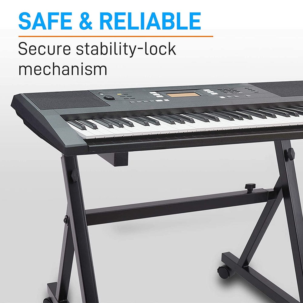 Pyle PKST48 - Heavy-Duty Keyboard Stand with Wheels - /Electronic Piano Stand with Height Adjustable & Locking Wheels