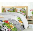 thumbnail image 5 of Ambesonne Cartoon Duvet Cover Set, Style Zoo Animals Savannah Jungle Mascots Tropical Forest Wildlife Pattern, Decorative 2 Piece Bedding Set with 1 Pillow Sham, Twin Size, Green White Twin Green White, 5 of 7