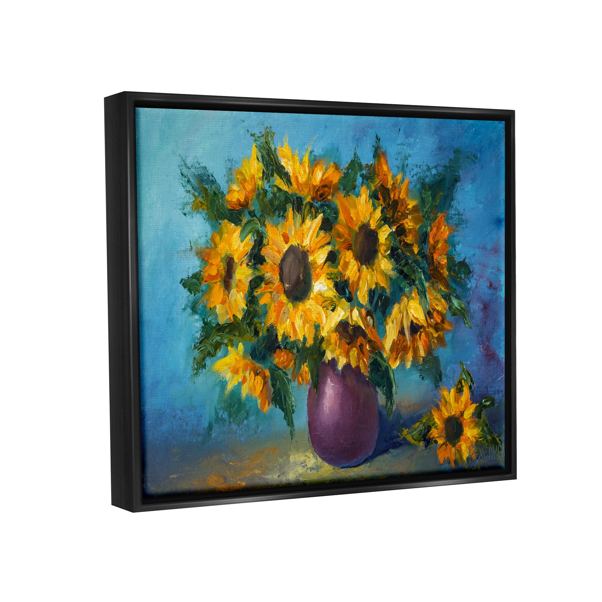 Stupell Industries Sunflowers Still Life Painting Botanical & Floral Painting Black Floater Framed Art Print Wall Art, 31 x 25